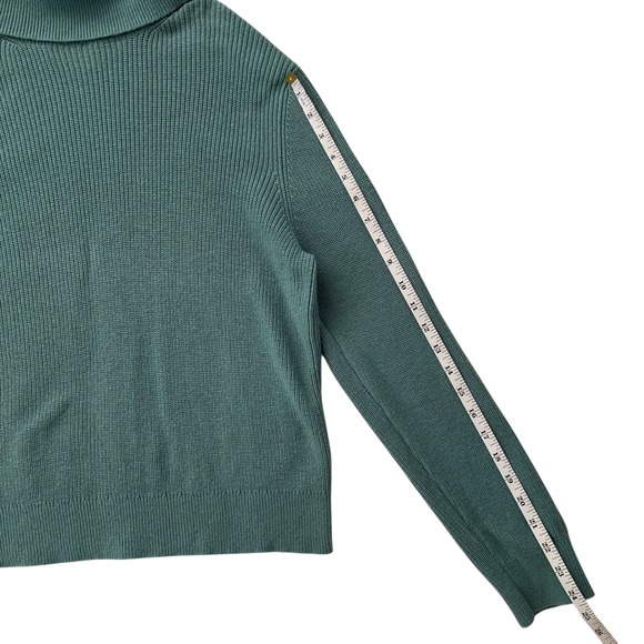 Aritzia Wilfred Free Teal Blue Wool Cotton Ribbed Knit Turtleneck Sweater SZ L - Picture 11 of 11